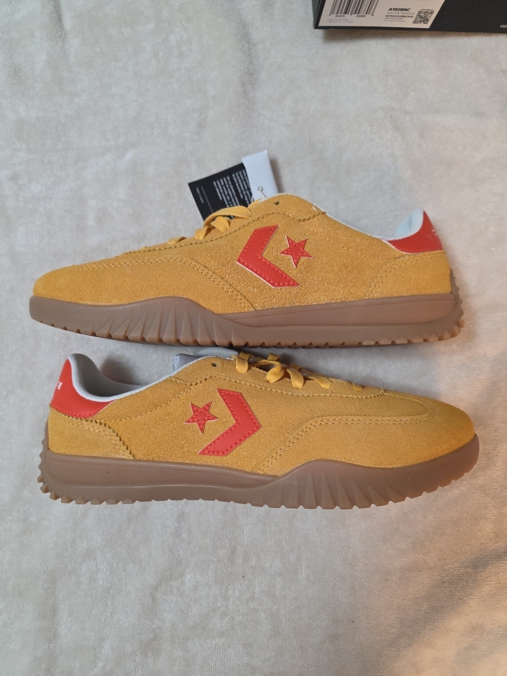 Converse Yellow Suede Sneakers with Red Accent and Gum Sole